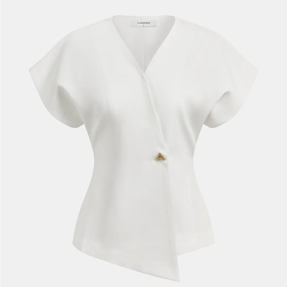 Commense Tops - Commense Wrap V-Neck Top — White